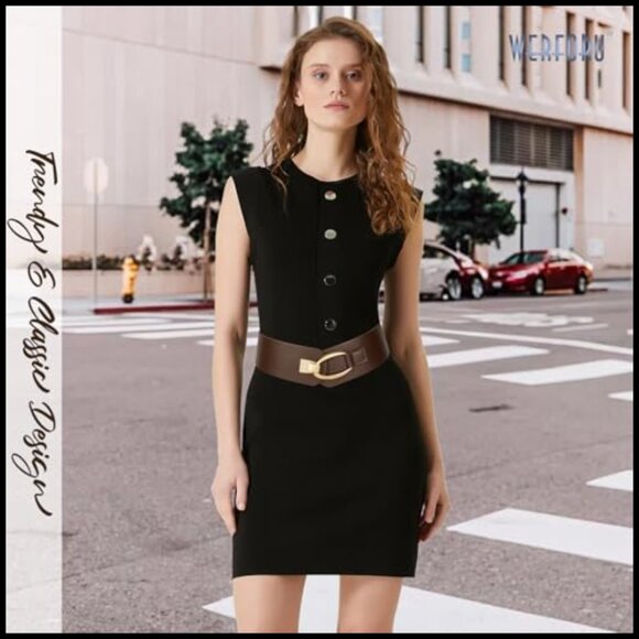 Wide Elastic Belt with Gold Buckle Vintage Y2K Chic Stretch Waistbelt for - Picture 5 of 6